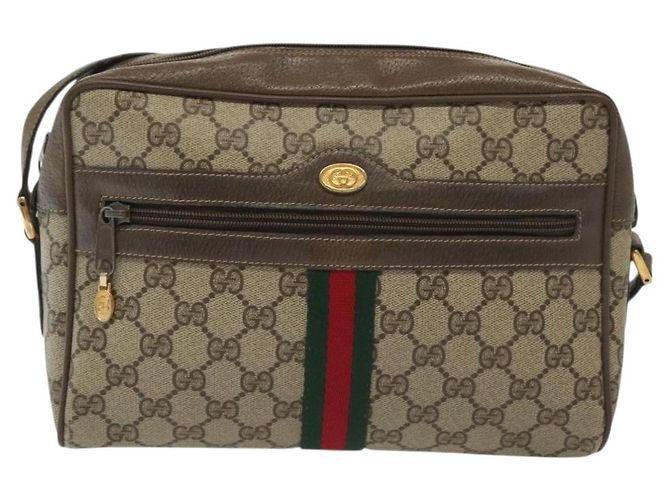 Borsa a Spalla GUCCI GG Supreme Web Sherry Line PVC Beige Oro Rosso Auth BA5506 D'oro - vista 13