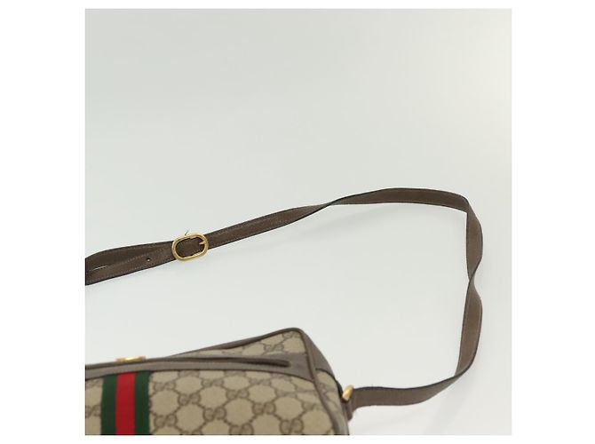 Borsa a Spalla GUCCI GG Supreme Web Sherry Line PVC Beige Oro Rosso Auth BA5506 D'oro - vista 14