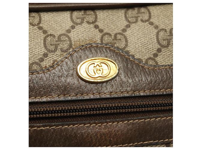 Borsa a Spalla GUCCI GG Supreme Web Sherry Line PVC Beige Oro Rosso Auth BA5506 D'oro - vista 19
