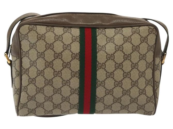 Borsa a Spalla GUCCI GG Supreme Web Sherry Line PVC Beige Oro Rosso Auth BA5506 D'oro - vista 2