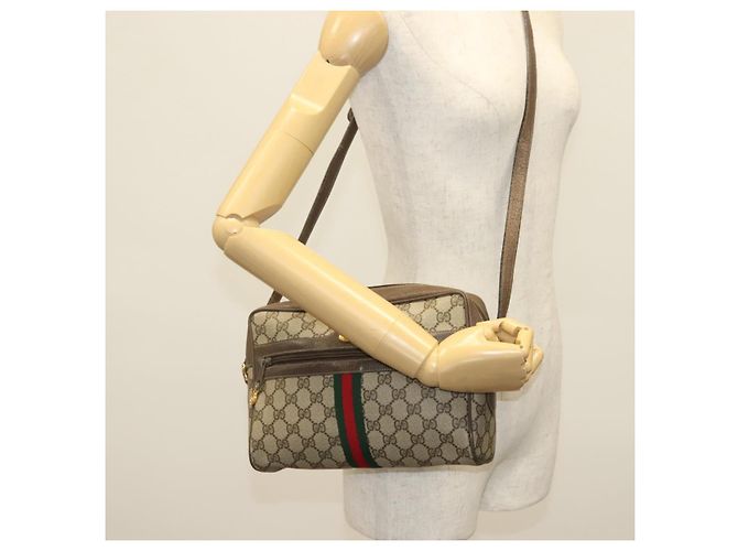 Borsa a Spalla GUCCI GG Supreme Web Sherry Line PVC Beige Oro Rosso Auth BA5506 D'oro - vista 23