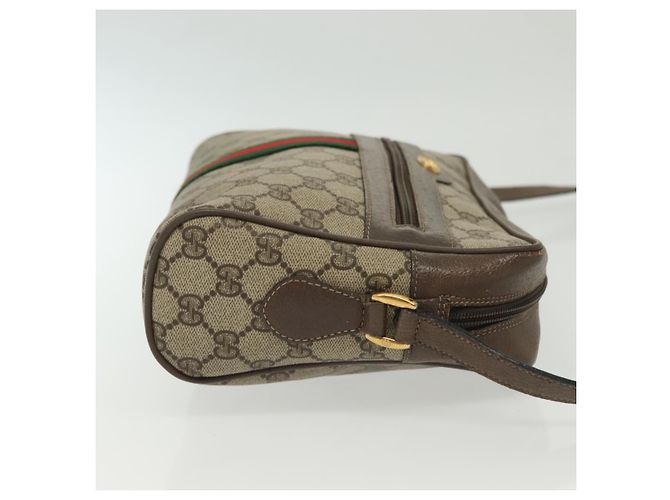Borsa a Spalla GUCCI GG Supreme Web Sherry Line PVC Beige Oro Rosso Auth BA5506 D'oro - vista 3
