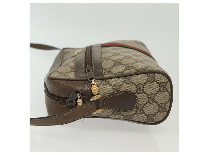 Borsa a Spalla GUCCI GG Supreme Web Sherry Line PVC Beige Oro Rosso Auth BA5506 D'oro - vista 4
