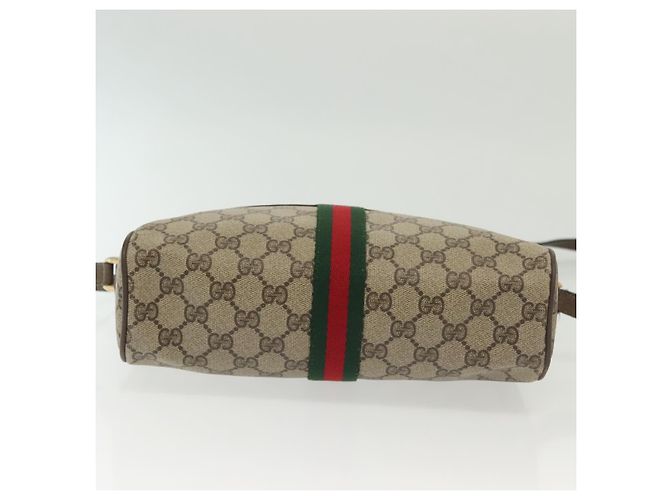 Borsa a Spalla GUCCI GG Supreme Web Sherry Line PVC Beige Oro Rosso Auth BA5506 D'oro - vista 5
