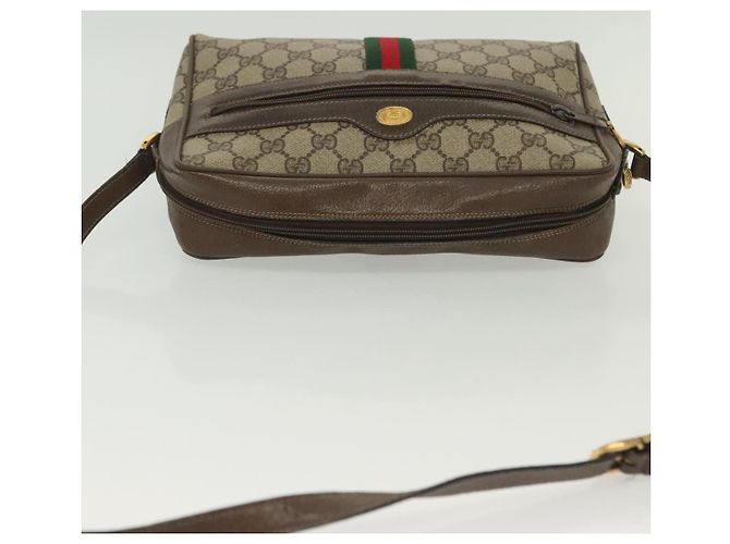 Borsa a Spalla GUCCI GG Supreme Web Sherry Line PVC Beige Oro Rosso Auth BA5506 D'oro - vista 6