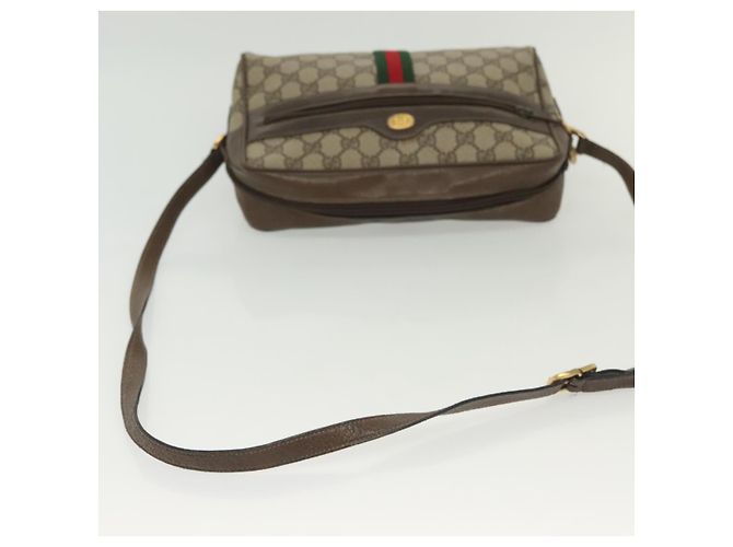 Borsa a Spalla GUCCI GG Supreme Web Sherry Line PVC Beige Oro Rosso Auth BA5506 D'oro - vista 7