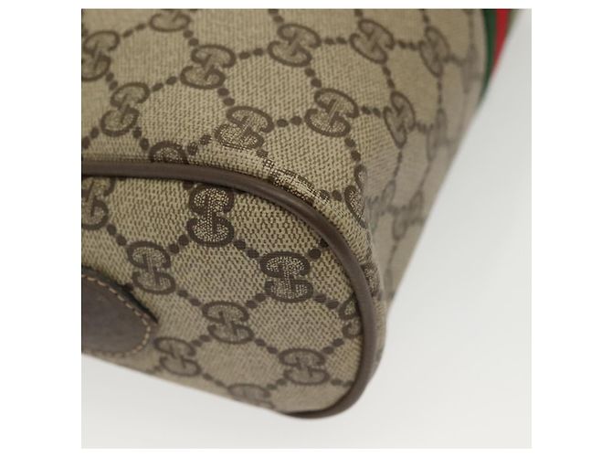 Borsa a Spalla GUCCI GG Supreme Web Sherry Line PVC Beige Oro Rosso Auth BA5506 D'oro - vista 8