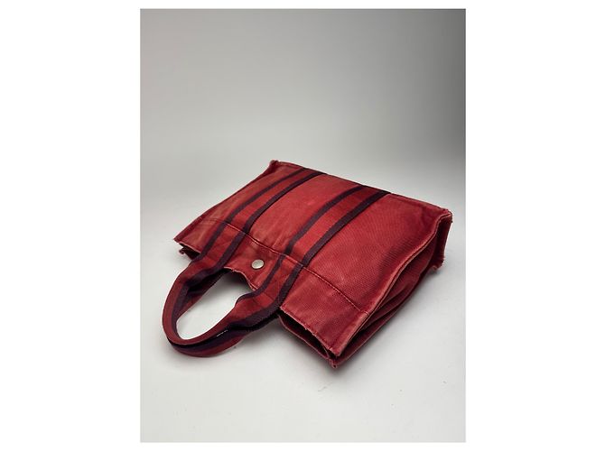 Vintage Hermès Mini-Canvas-Tote-Bag rot Schwarz - Ansicht 11