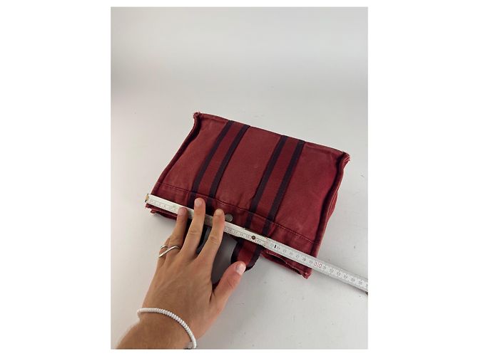 Vintage Hermès Mini-Canvas-Tote-Bag rot Schwarz - Ansicht 12