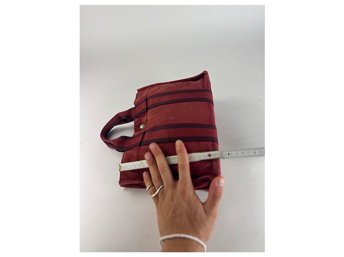 Vintage Hermès Mini-Canvas-Tote-Bag rot Schwarz - Ansicht 13