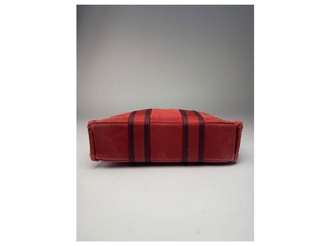 Vintage Hermès Mini-Canvas-Tote-Bag rot Schwarz - Ansicht 15