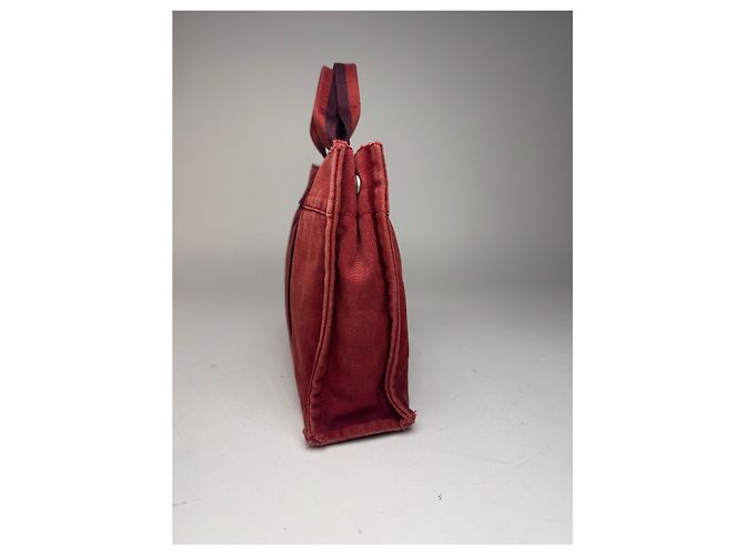Vintage Hermès Mini-Canvas-Tote-Bag rot Schwarz - Ansicht 2