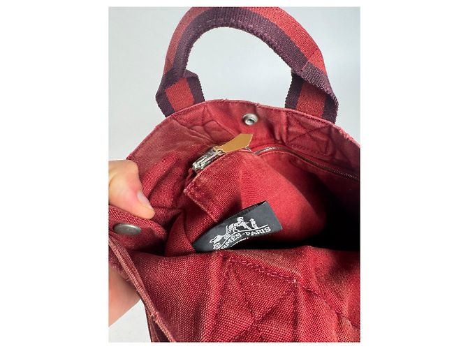 Vintage Hermès Mini-Canvas-Tote-Bag rot Schwarz - Ansicht 5