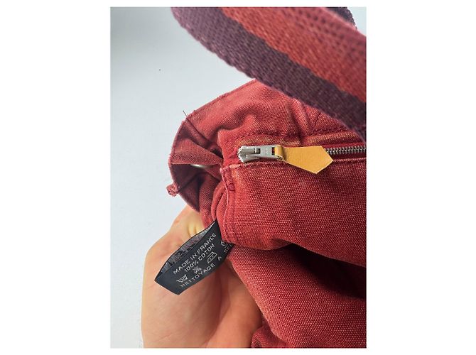 Vintage Hermès Mini-Canvas-Tote-Bag rot Schwarz - Ansicht 6