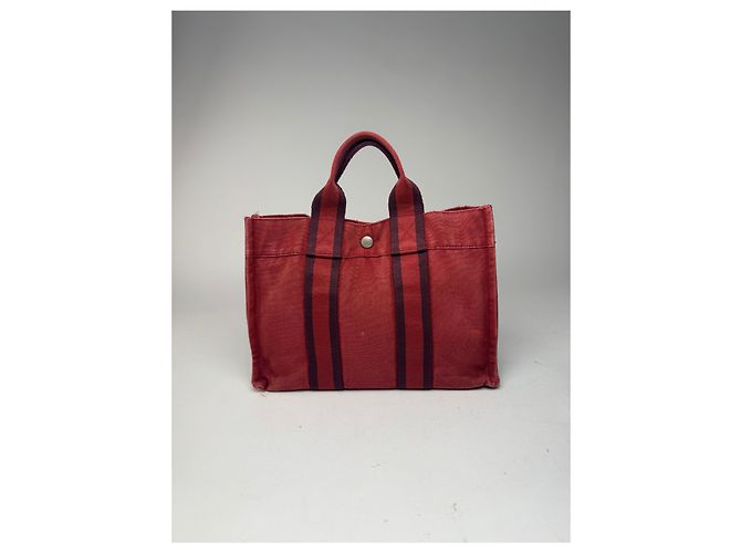 Vintage Hermès Mini-Canvas-Tote-Bag rot Schwarz - Ansicht 7