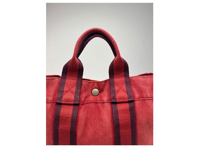 Vintage Hermès Mini-Canvas-Tote-Bag rot Schwarz - Ansicht 8