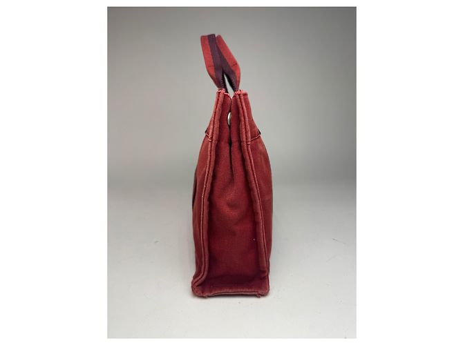 Vintage Hermès Mini-Canvas-Tote-Bag rot Schwarz - Ansicht 9