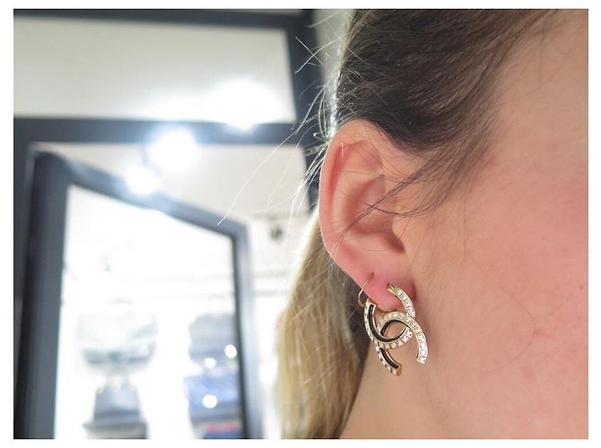 Orecchini pendenti Chanel Oro Champagne e Strass D'oro - vista 7