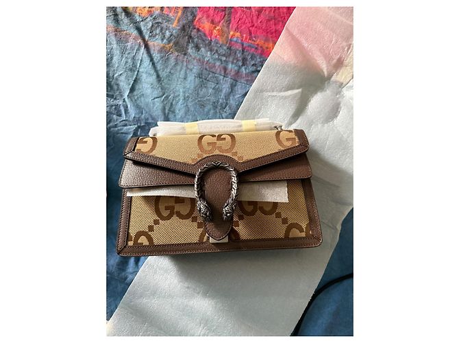 Borsa a spalla Gucci Dionysus Jumbo GG Canvas Ebano Camel Cammello - vista 3