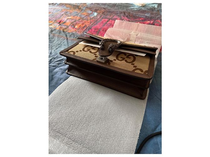 Borsa a spalla Gucci Dionysus Jumbo GG Canvas Ebano Camel Cammello - vista 4