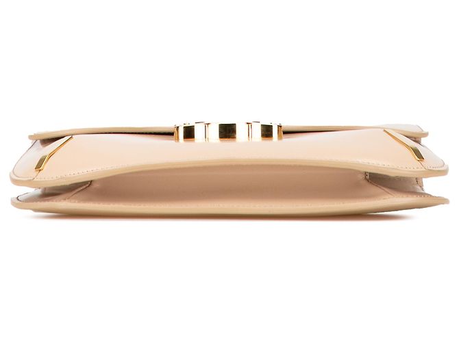 Céline Besace Clea en cuir de veau brillant marron Triomphe de Celine avec chaîne croisée Beige - vue 3