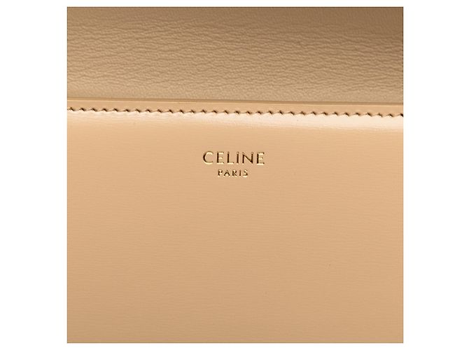 Céline Besace Clea en cuir de veau brillant marron Triomphe de Celine avec chaîne croisée Beige - vue 5