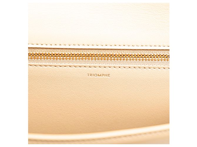 Céline Besace Clea en cuir de veau brillant marron Triomphe de Celine avec chaîne croisée Beige - vue 6