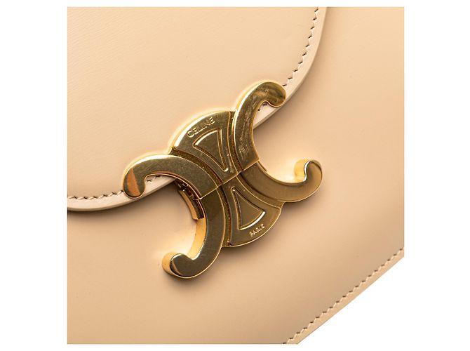 Céline Besace Clea en cuir de veau brillant marron Triomphe de Celine avec chaîne croisée Beige - vue 8