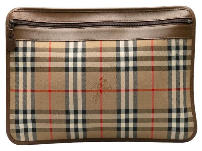 Borsa Clutch Burberry Nova Check Shadow Horse Beige - vista 3