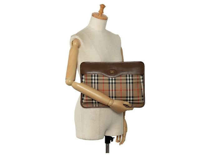 Borsa Clutch Burberry Nova Check Shadow Horse Beige - vista 8