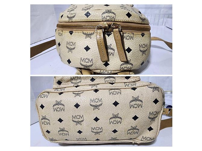 MCM Visetos Small Stark Leather Backpack Beige - view 10