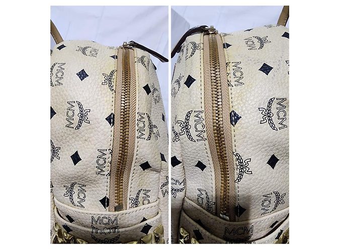 MCM Visetos Small Stark Leather Backpack Beige - view 12