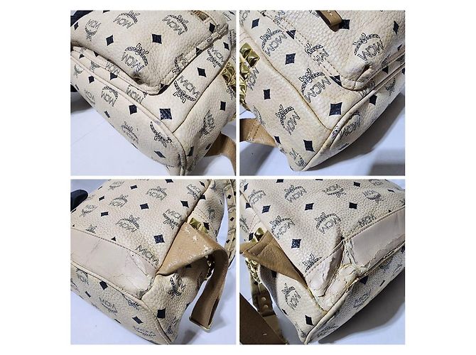 MCM Visetos Small Stark Leather Backpack Beige - view 13