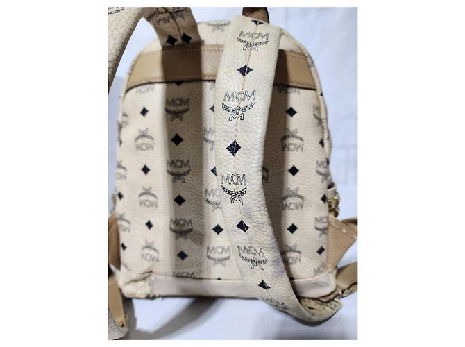 MCM Visetos Small Stark Leather Backpack Beige - view 3
