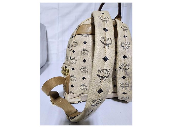 MCM Visetos Small Stark Leather Backpack Beige - view 6