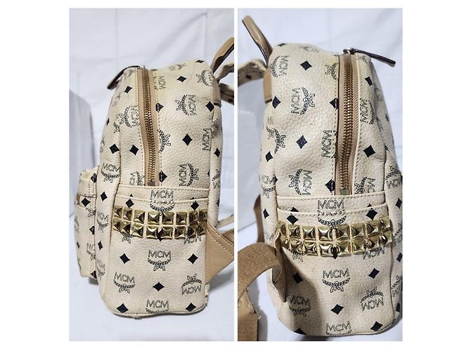 MCM Visetos Small Stark Leather Backpack Beige - view 7