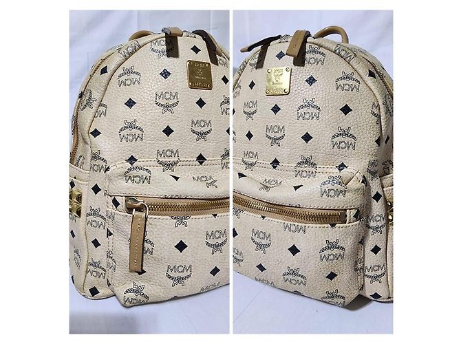 MCM Visetos Small Stark Leather Backpack Beige - view 8
