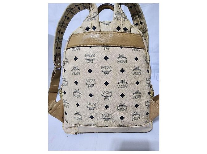 MCM Visetos Small Stark Leather Backpack Beige - view 9