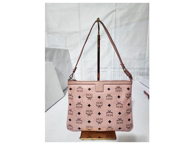 MCM Visetos Liz Shopper Pochette Rosa Chiaro - vista 13