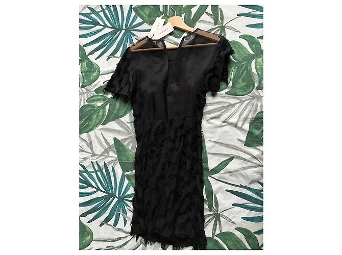 Mini vestido Sandro de seda con flecos negro - vista 2