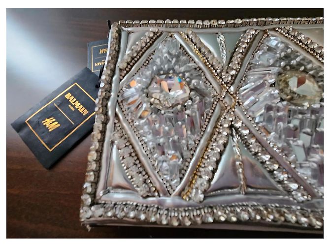Clutch Balmain pour H&M in pelle argento Metallico Silver hardware - vista 3