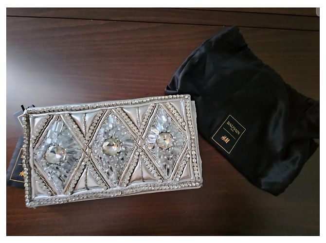 Clutch Balmain pour H&M in pelle argento Metallico Silver hardware - vista 8