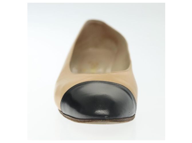 CHANEL Pumps Hohe Absätze Leder Beige CC Auth ti3387 - Ansicht 12