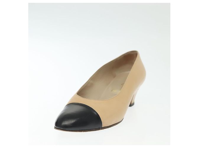 CHANEL Pumps Hohe Absätze Leder Beige CC Auth ti3387 - Ansicht 19