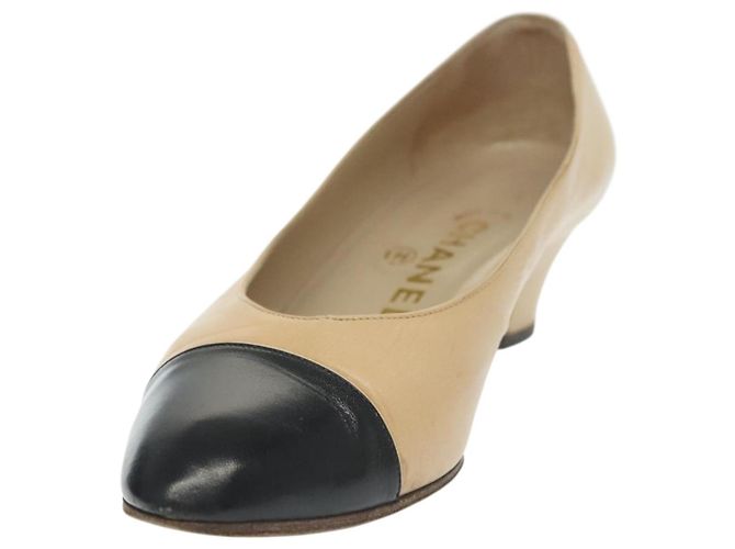 CHANEL Pumps Hohe Absätze Leder Beige CC Auth ti3387 - Ansicht 2