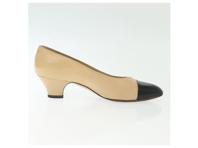CHANEL Pumps Hohe Absätze Leder Beige CC Auth ti3387 - Ansicht 21