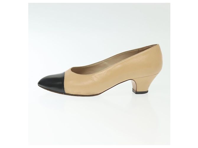 CHANEL Pumps Hohe Absätze Leder Beige CC Auth ti3387 - Ansicht 22