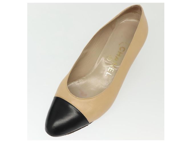 CHANEL Pumps Hohe Absätze Leder Beige CC Auth ti3387 - Ansicht 23