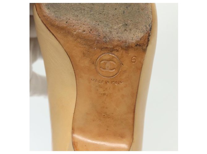 CHANEL Pumps Hohe Absätze Leder Beige CC Auth ti3387 - Ansicht 26