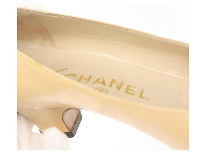 CHANEL Pumps Hohe Absätze Leder Beige CC Auth ti3387 - Ansicht 34